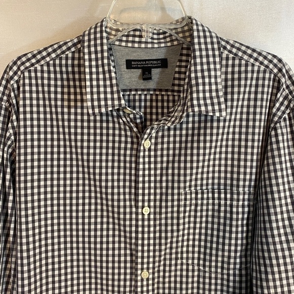NWT Banana Republic Grey and Black Plaid Long Sleeve Dress  Shirt Mens XLg - Picture 3 of 15
